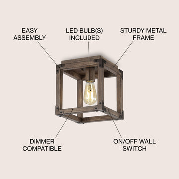 Magnolia 8" Iron Rustic Farmhouse LED Flush Mount - JONATHAN Y